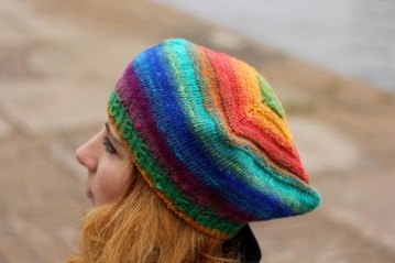 Eccentric, bright, hand-knitted, crazy hat "Left / Right"