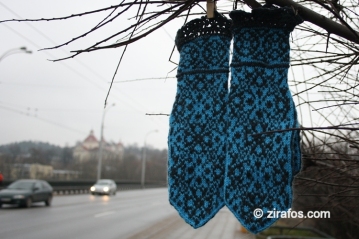 Hand-knitted, wooly mittens "Winter evening"